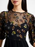 French Connection Camielle Embroidered Midi Dress, Blackout