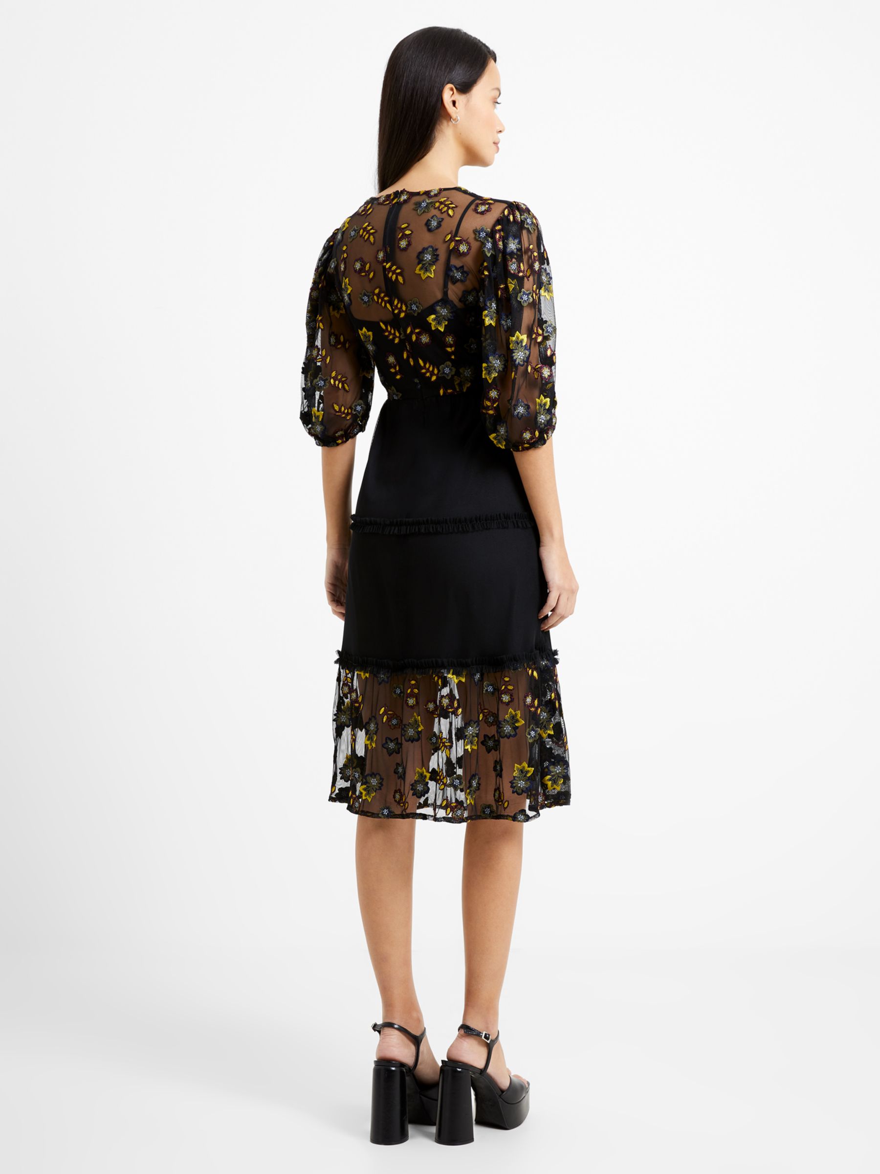 Buy French Connection Camielle Embroidered Midi Dress, Blackout Online at johnlewis.com