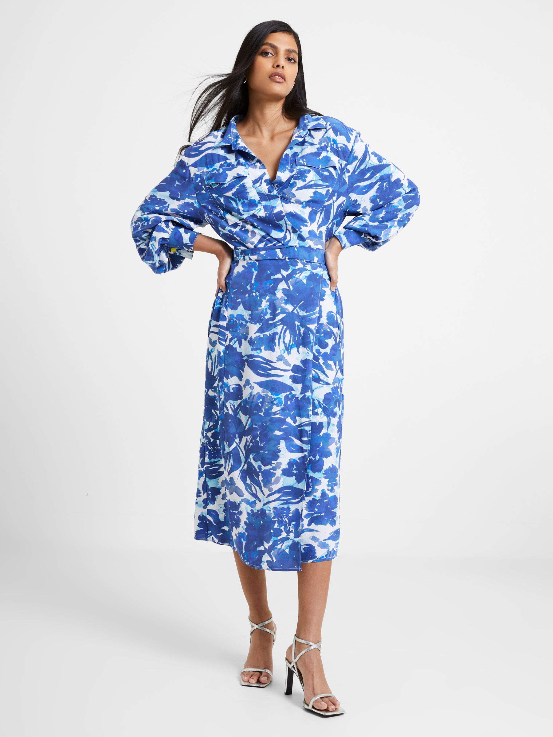 French Connection Bailee Delphine Midi Dress, Blue Depths at John Lewis ...