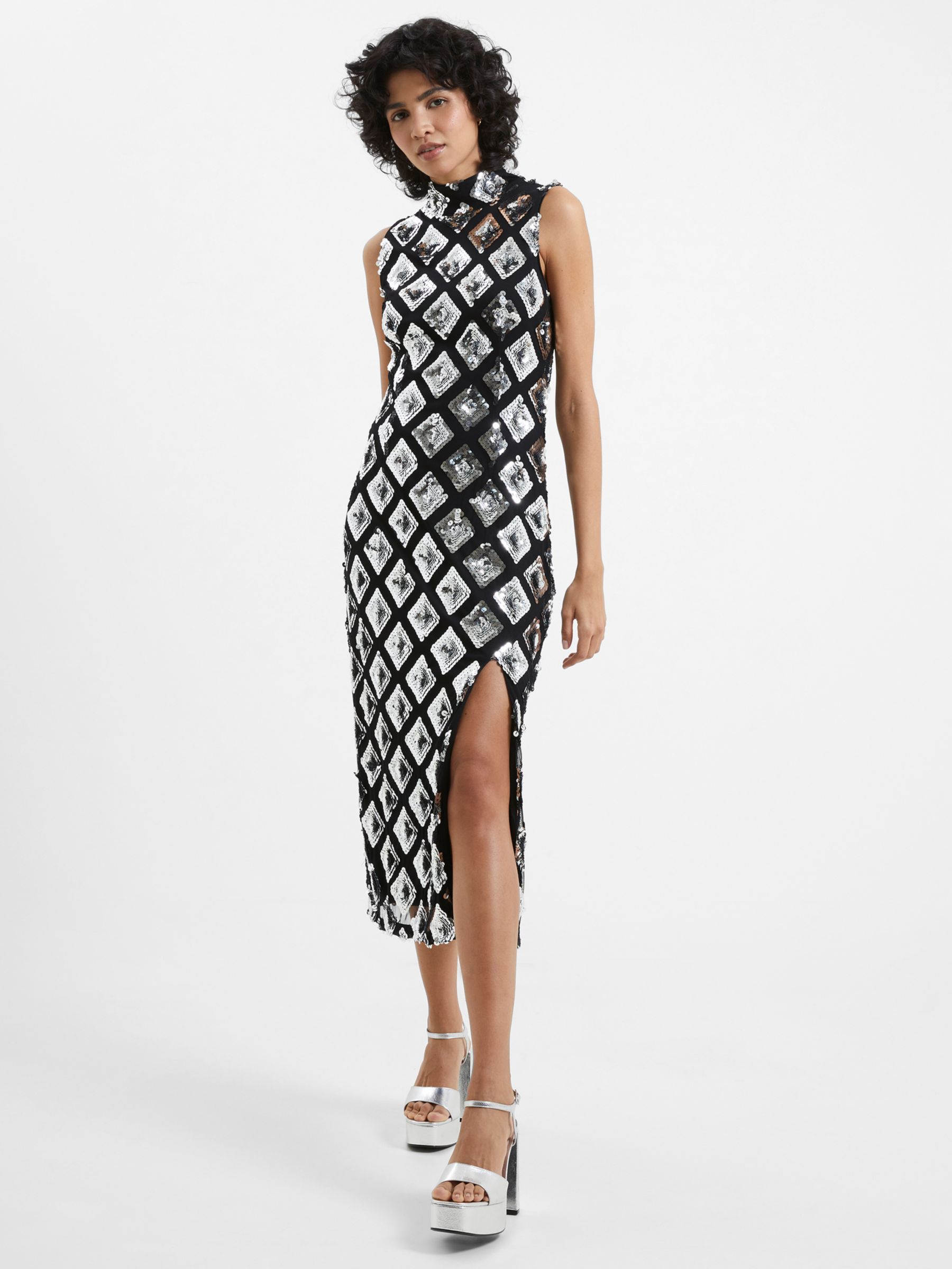 French Connection Axel Embellished Dress, Black/Silver at John Lewis ...