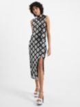 French Connection Axel Embellished Dress, Black/Silver
