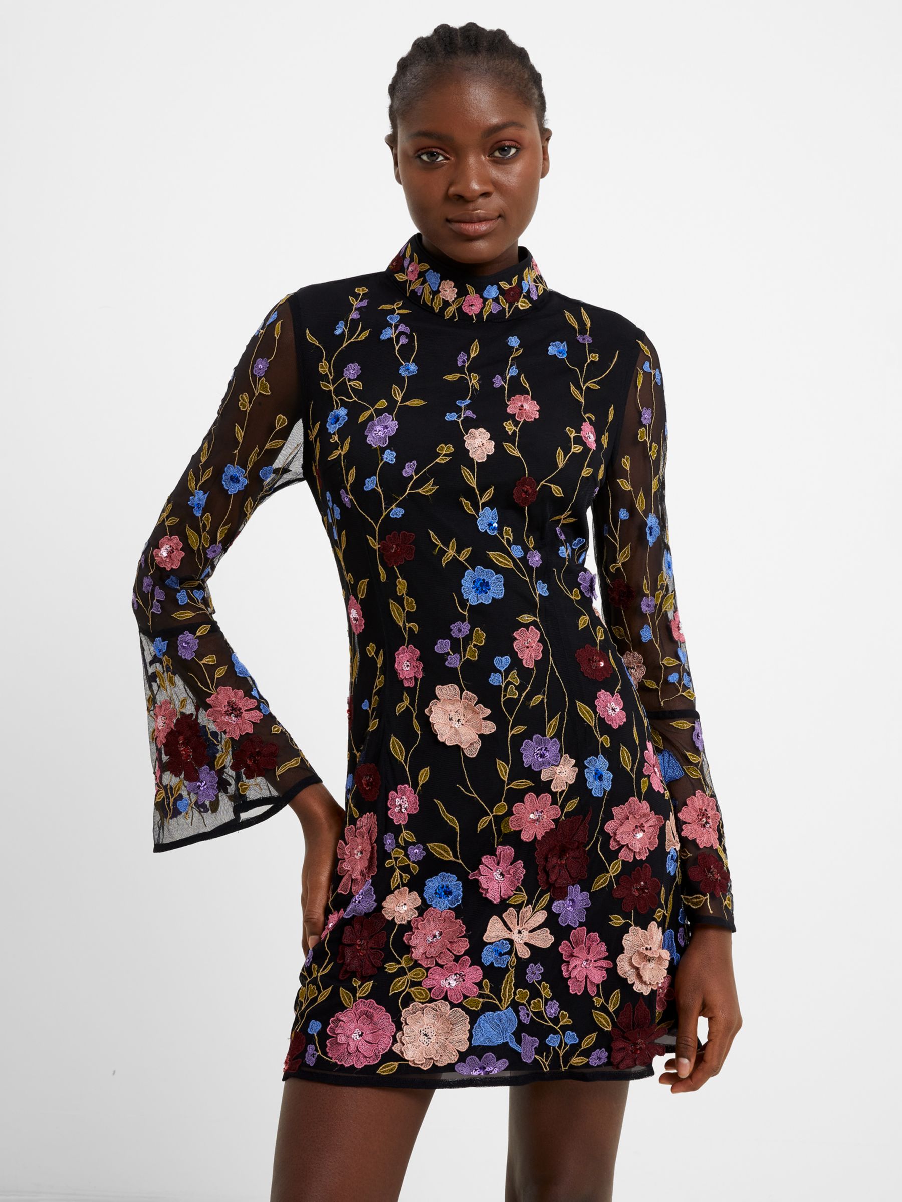 Buy French Connection Astrida Floral Mini Dress, Black/Multi Online at johnlewis.com