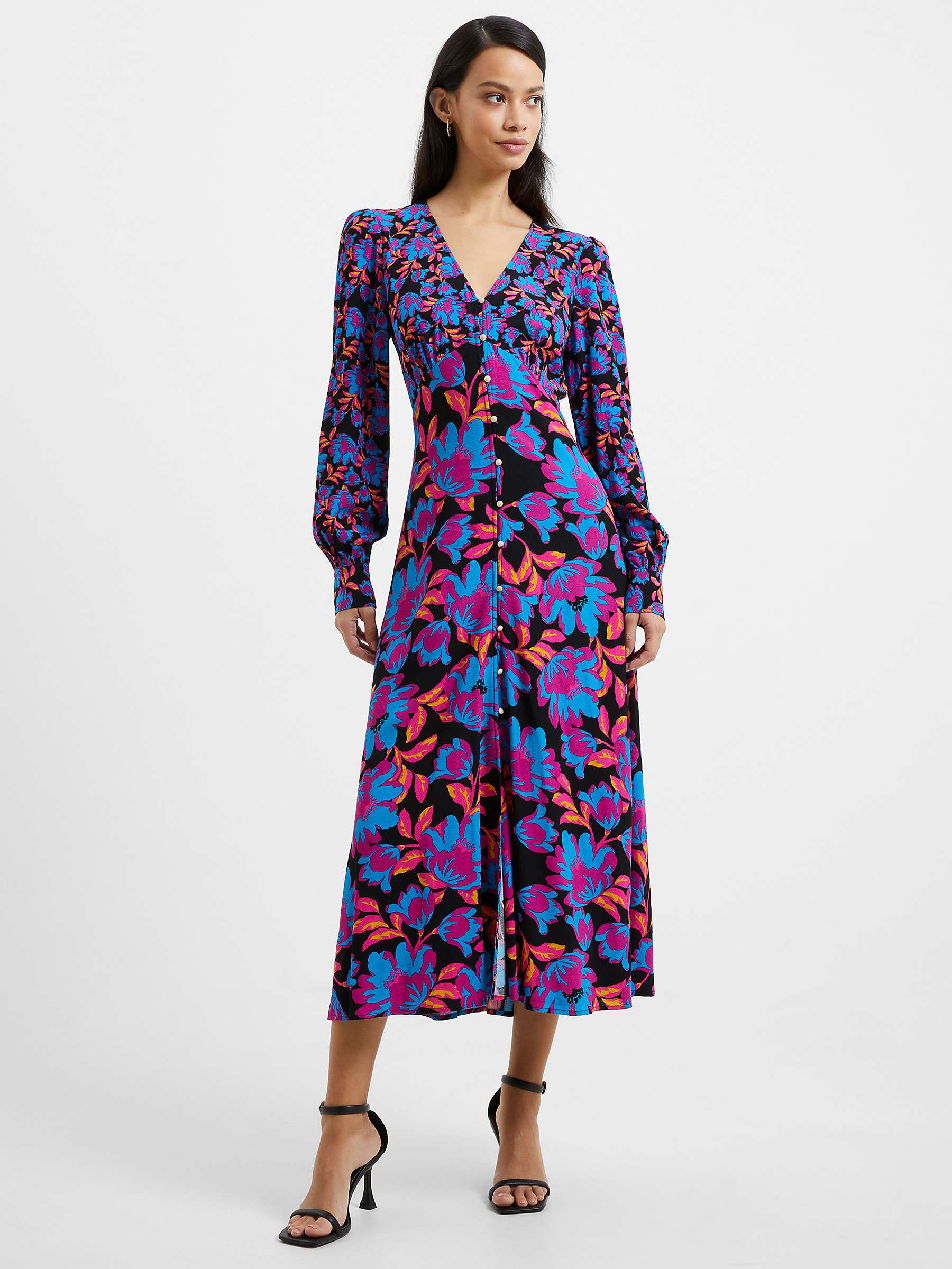 Buy French Connection Darla Floral Print Midi Dress, Black/Multi Online at johnlewis.com
