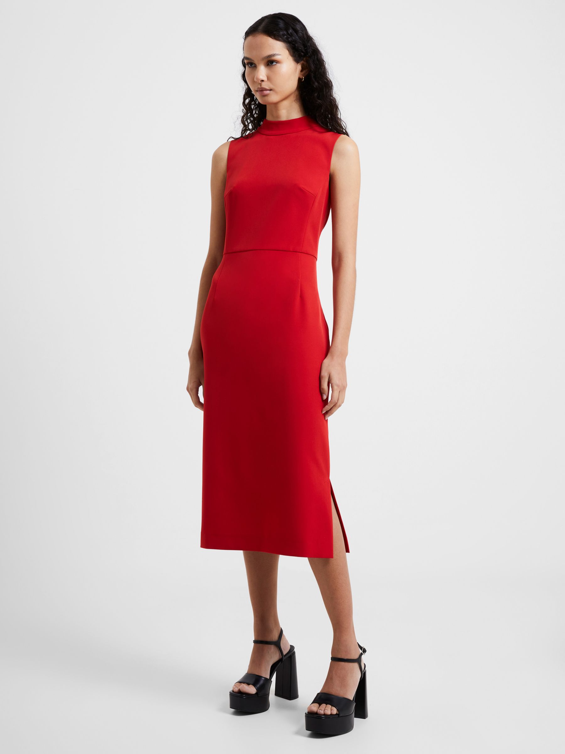 French Connection Echo Crepe Mock Neck Dress, Warm Red at John Lewis ...