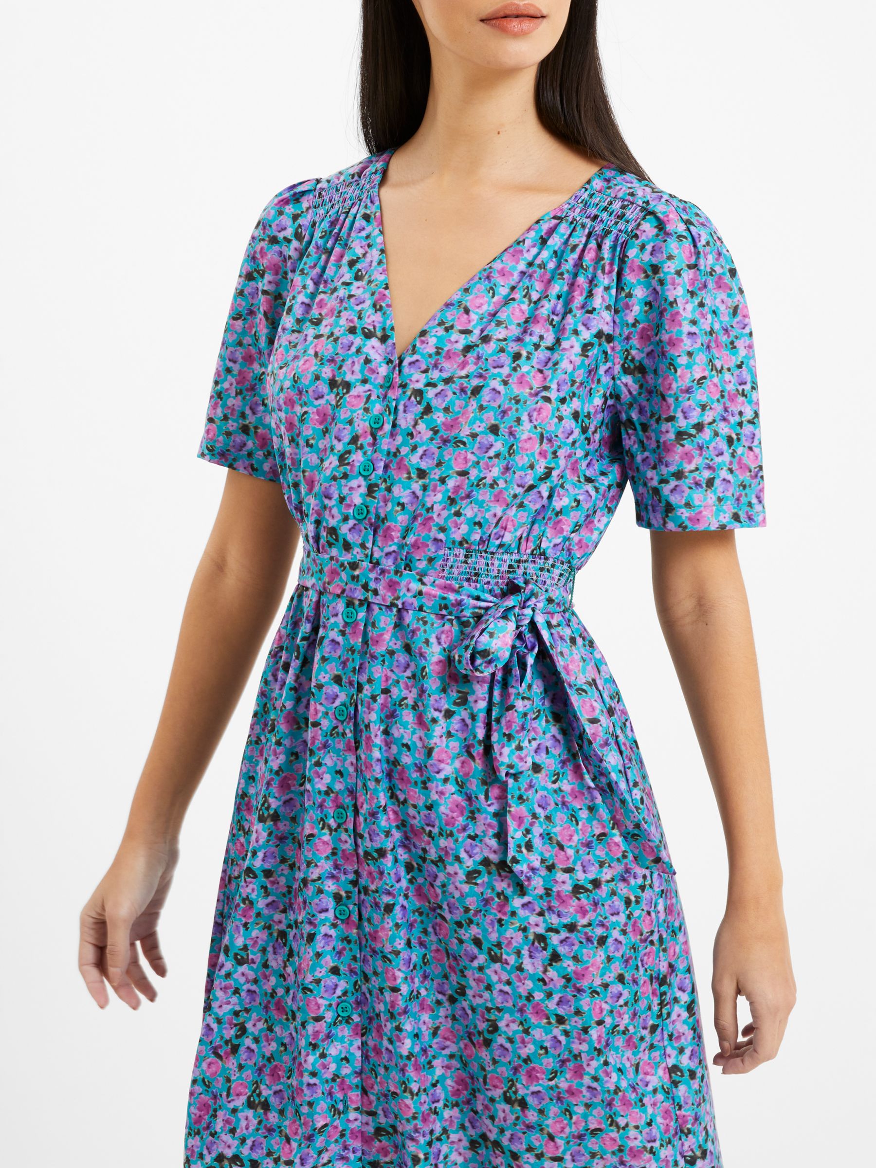 Buy French Connection Alezzia Floral Mini Dress, Jaded Teal Online at johnlewis.com