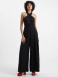 French Connection Harlow Satin Halterneck Jumpsuit, Blackout