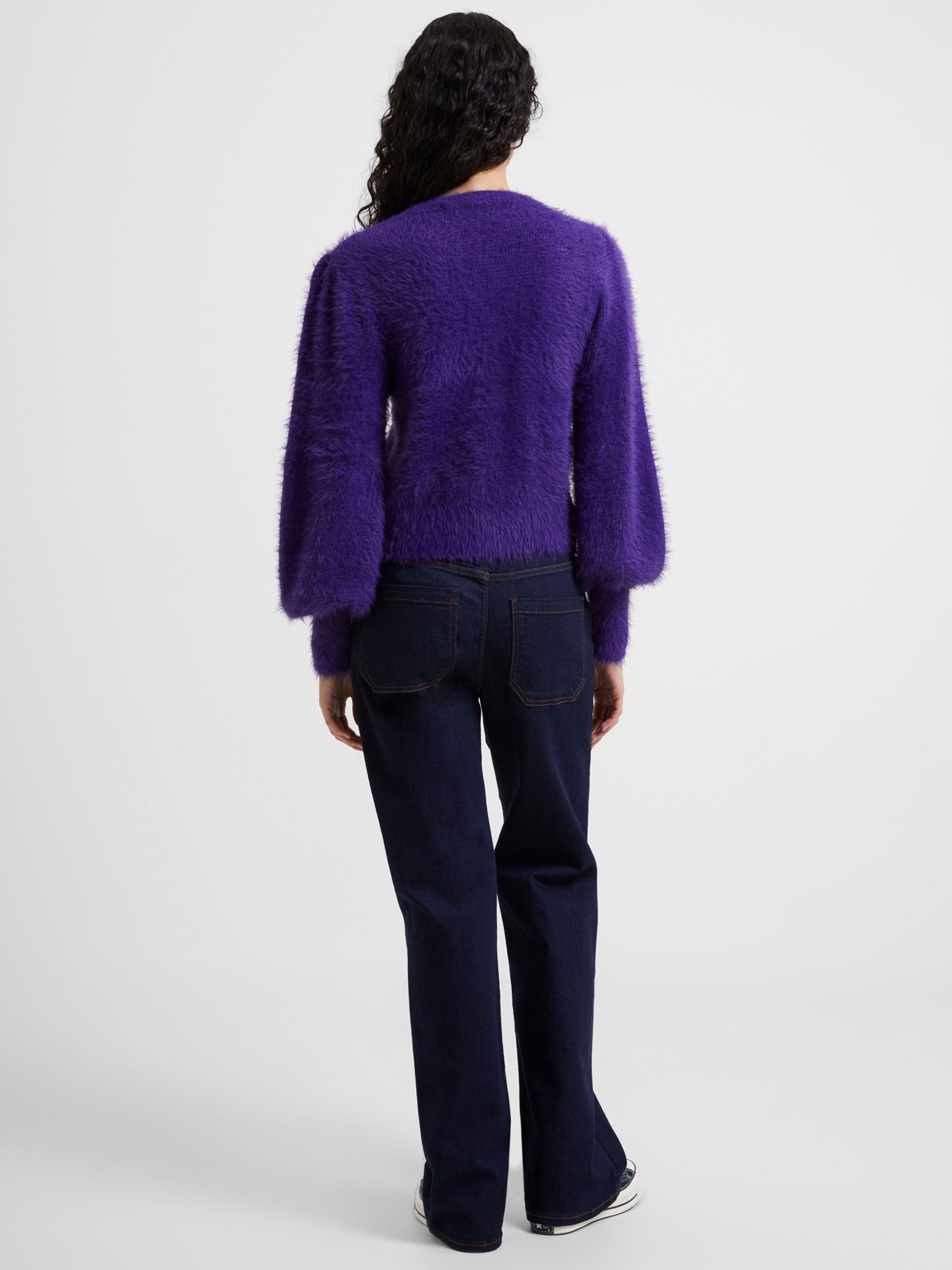 French Connection Meena Fluffy Cardigan, Cobalt Violet at John Lewis ...