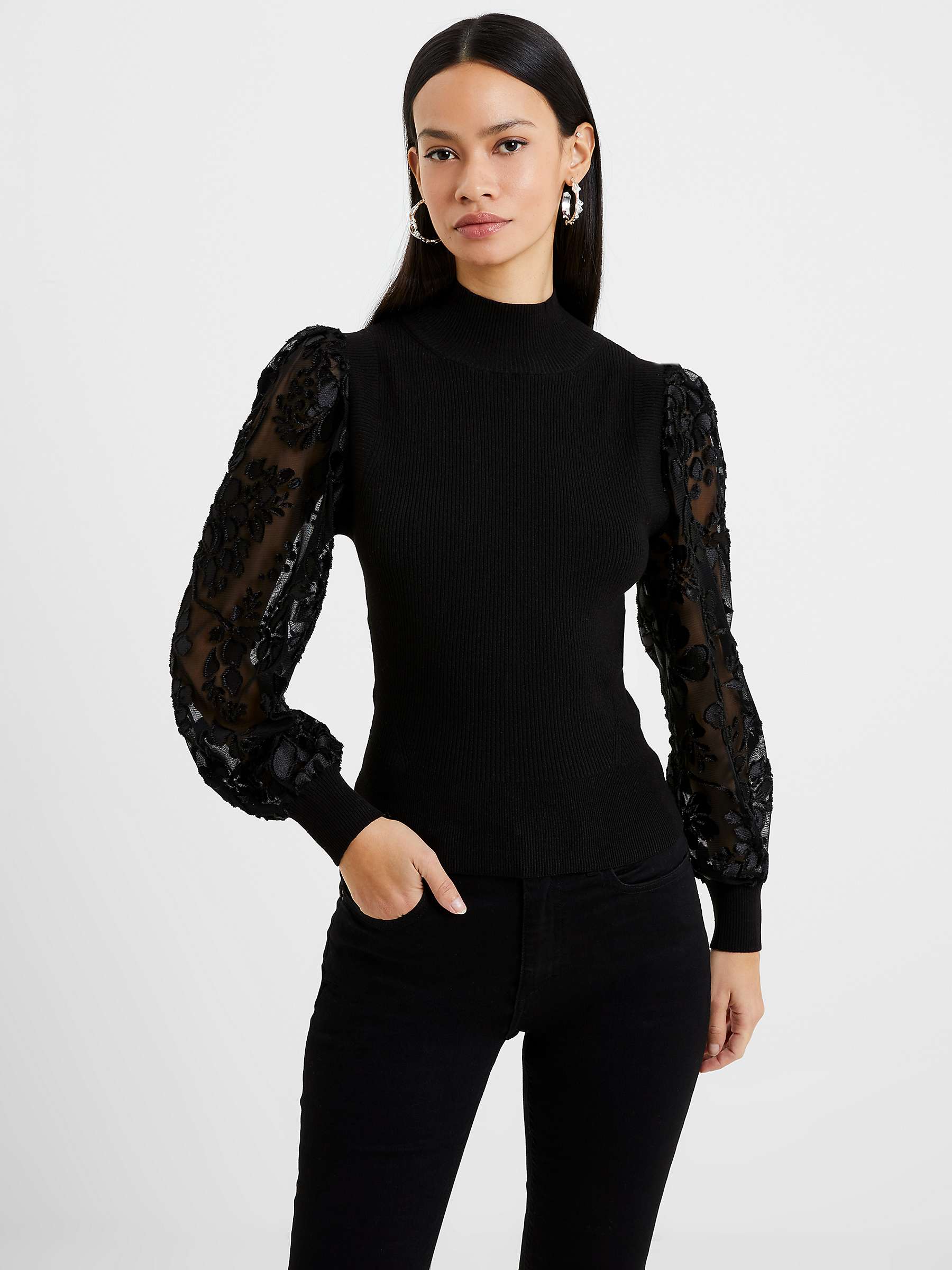 French Connection Onnie Krista Burnout Long Sleeve Jumper, Blackout at ...