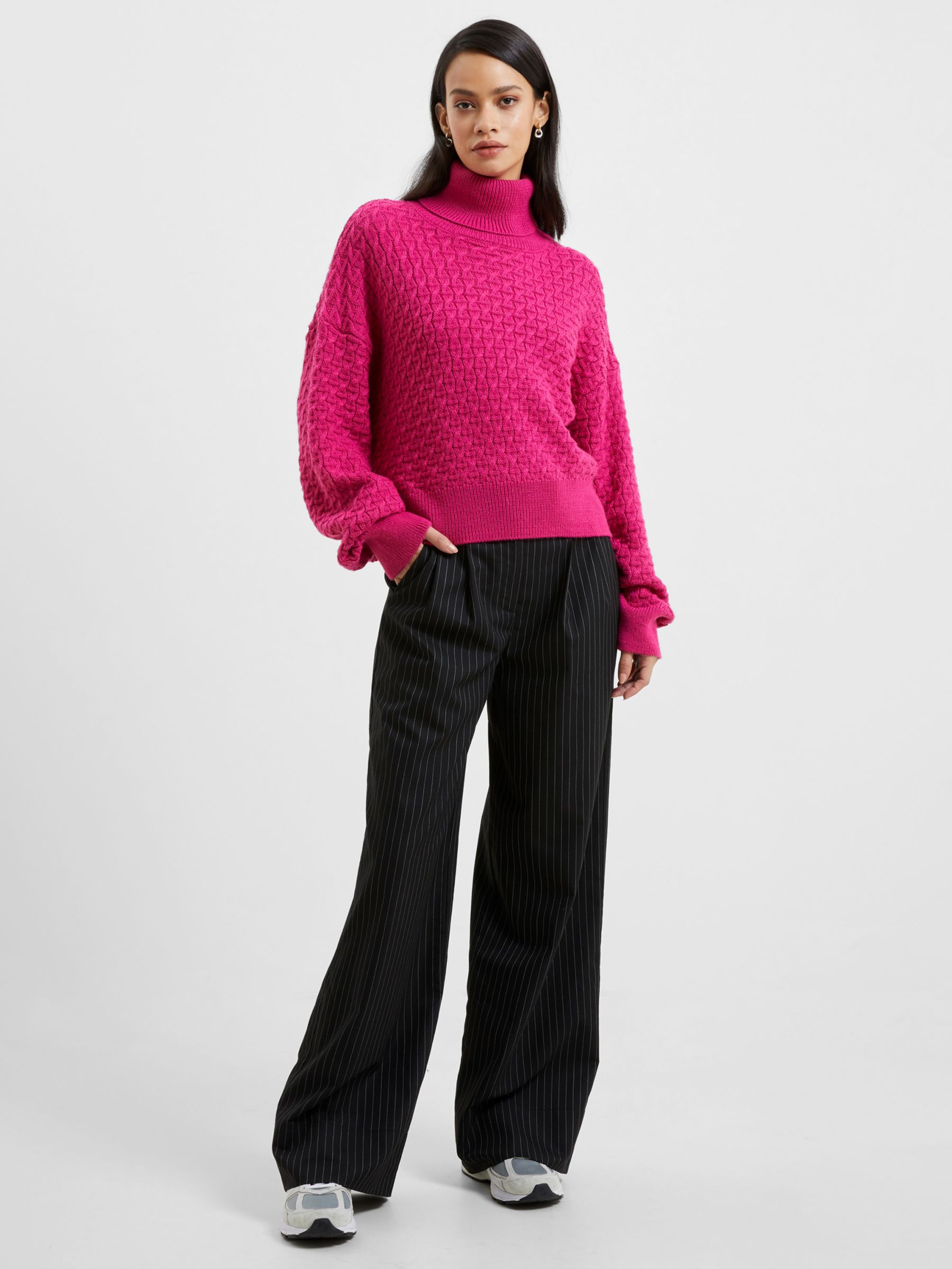 French Connection Jini Cable Knit Jumper, Fuchsia at John Lewis & Partners