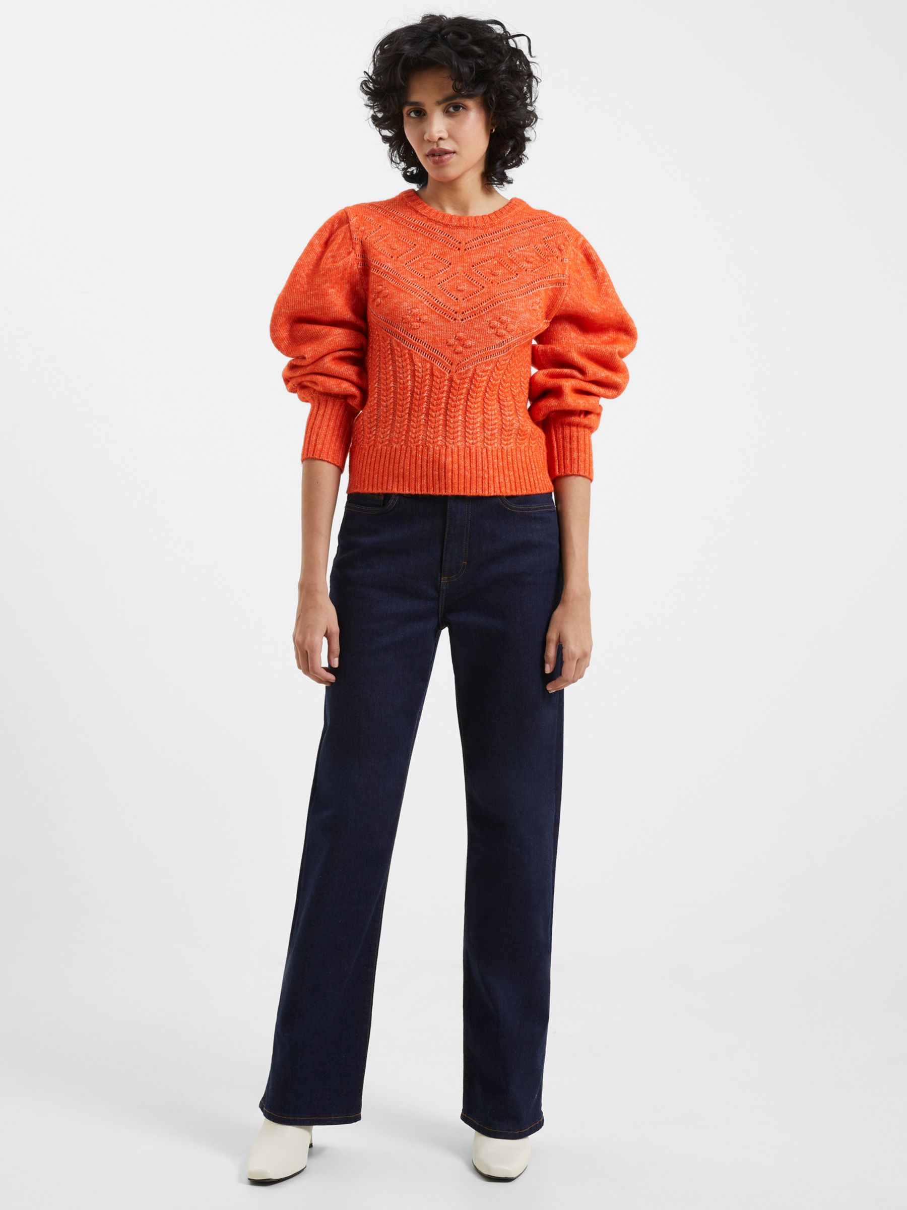 French Connection Kitty Puff Sleeve Jumper, Mandarin Red at John Lewis ...