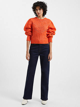 French Connection Kitty Puff Sleeve Jumper, Mandarin Red