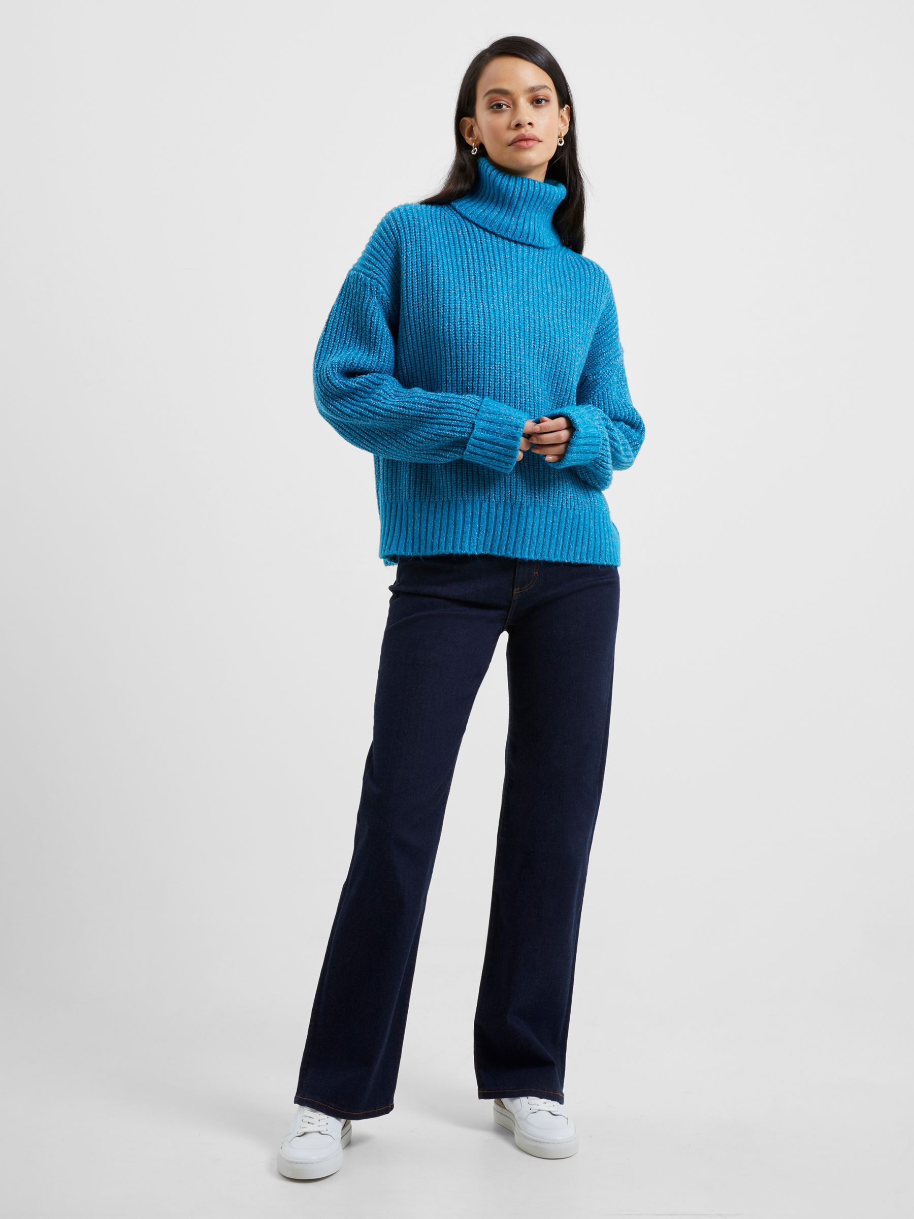 French Connection Jayla Roll Neck Jumper, Blue Jewel at John Lewis ...