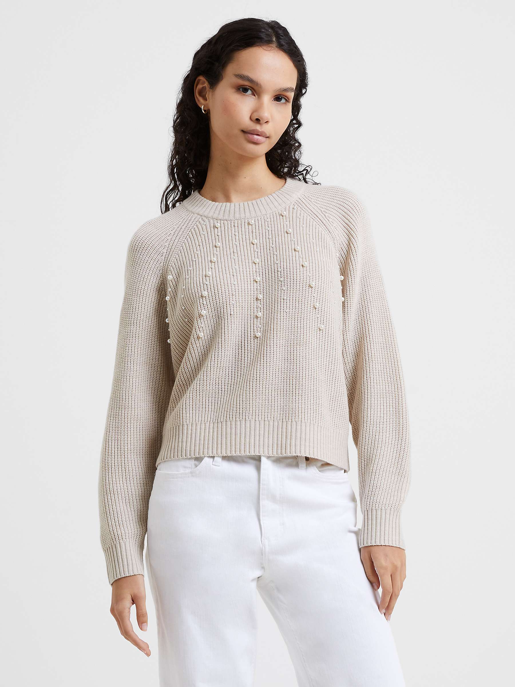 French Connection Jolee Pearl Long Sleeve Crew Jumper, Oatmeal Mel at ...