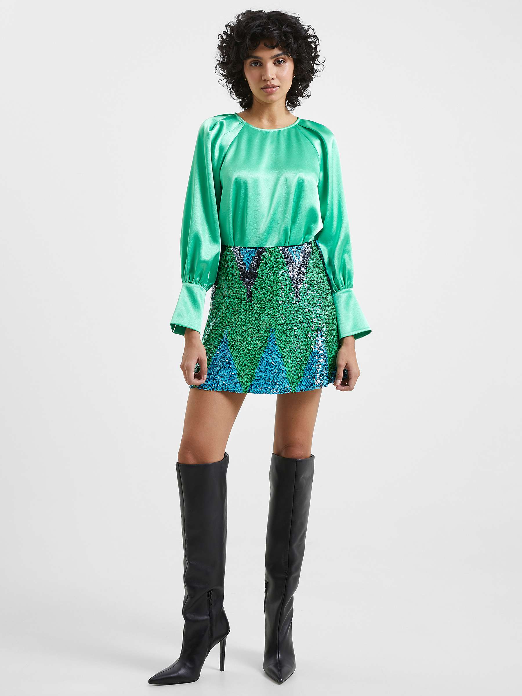 Buy French Connection Adora Satin Top, Green Mineral Online at johnlewis.com