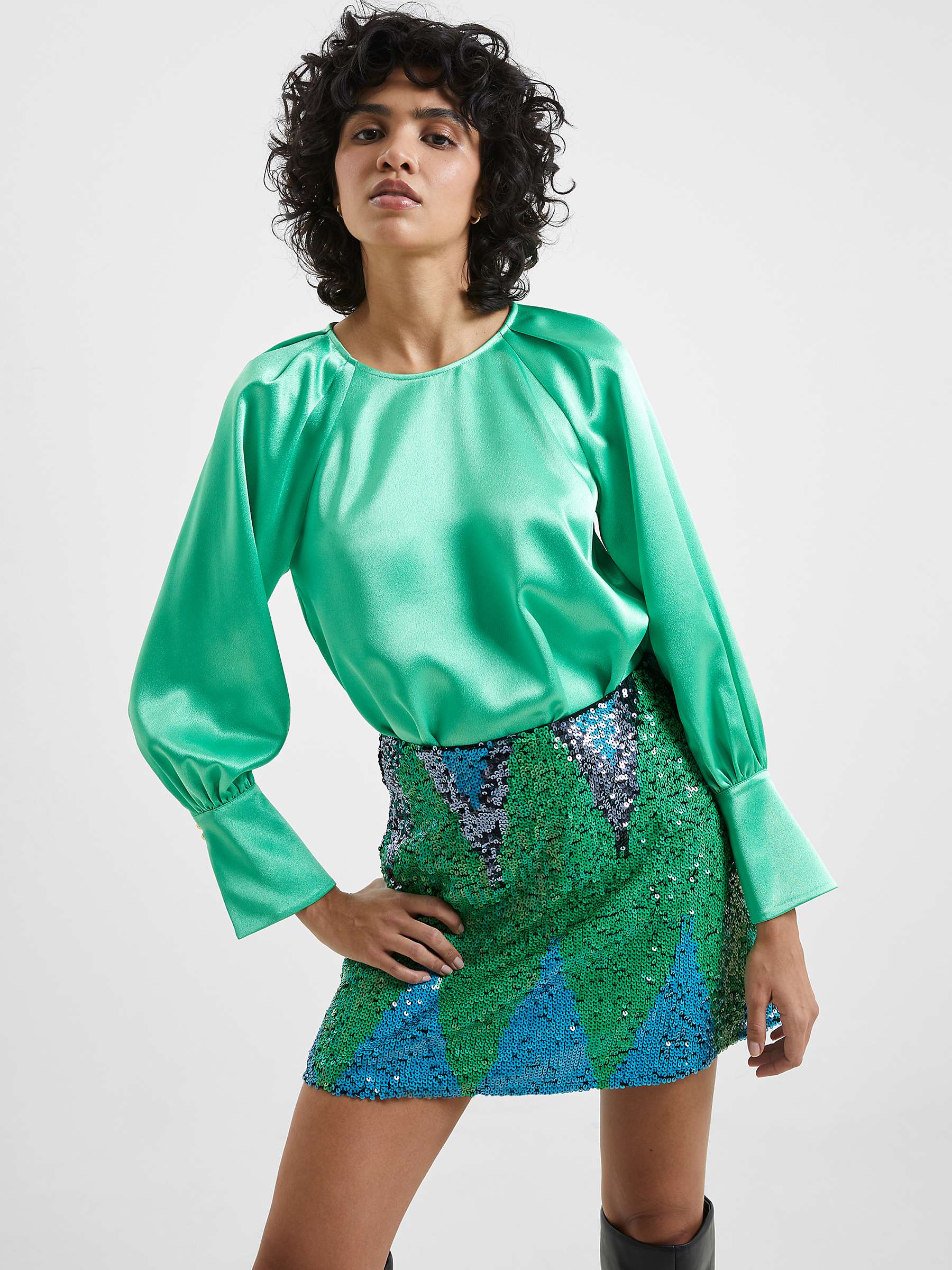 French Connection Adora Satin Top, Green Mineral at John Lewis & Partners