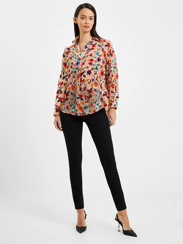 French Connection Avery Embroidered Floral Opaque Shirt, Toasted Almond ...
