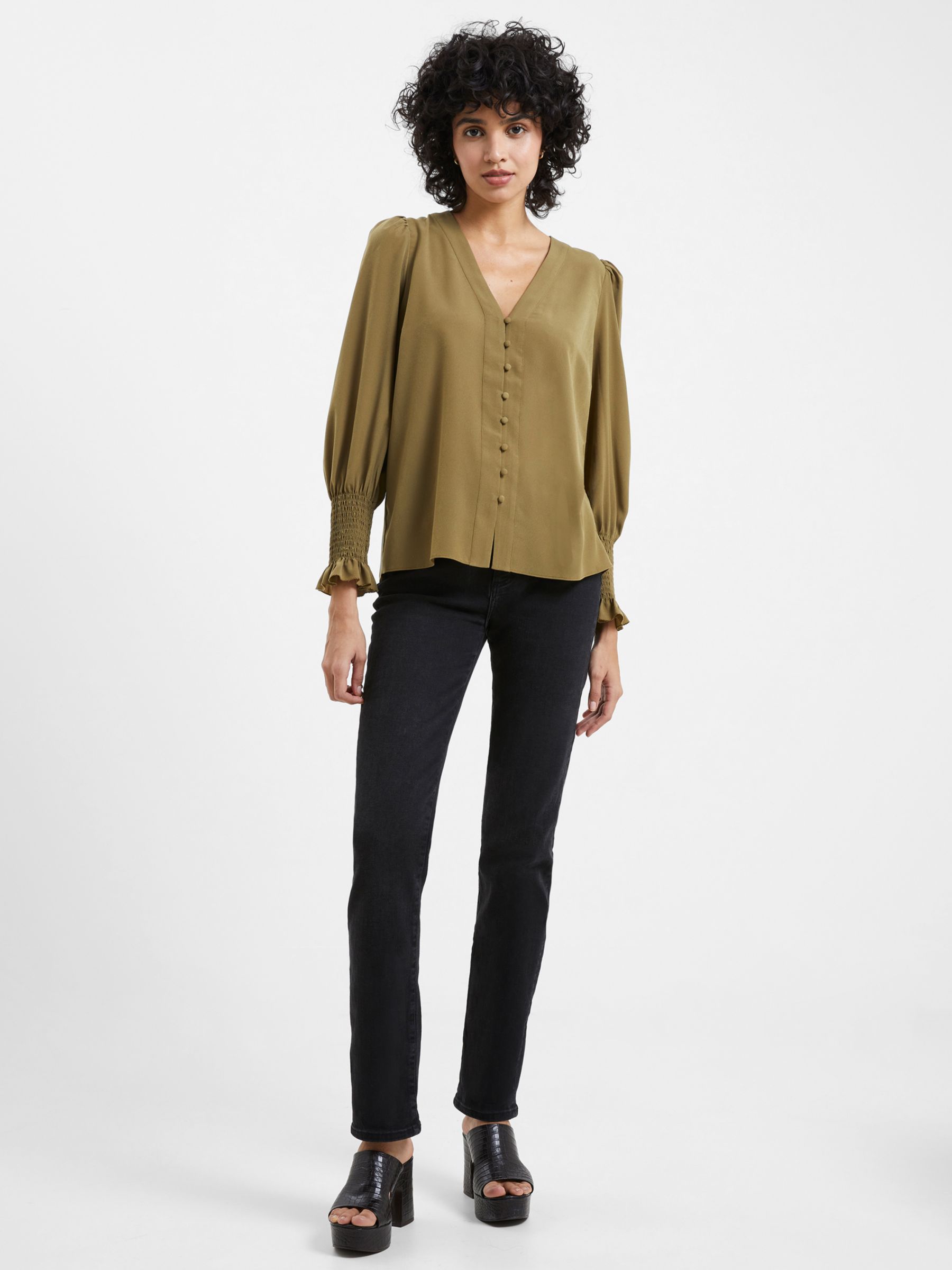 French Connection V Neck Crepe Blouse, Nutria at John Lewis & Partners