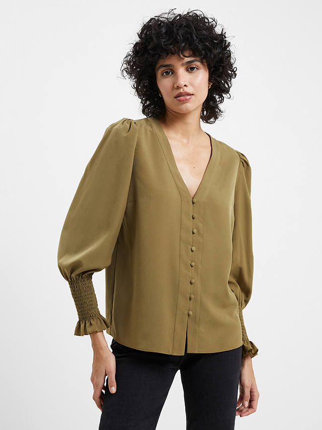 French Connection V Neck Crepe Blouse, Nutria