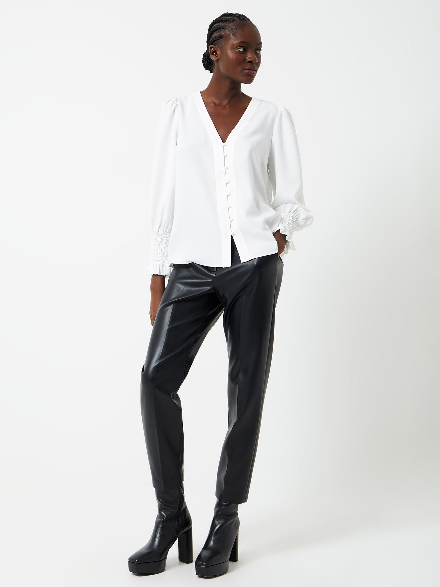 French Connection V Neck Crepe Blouse, Winter White at John Lewis ...