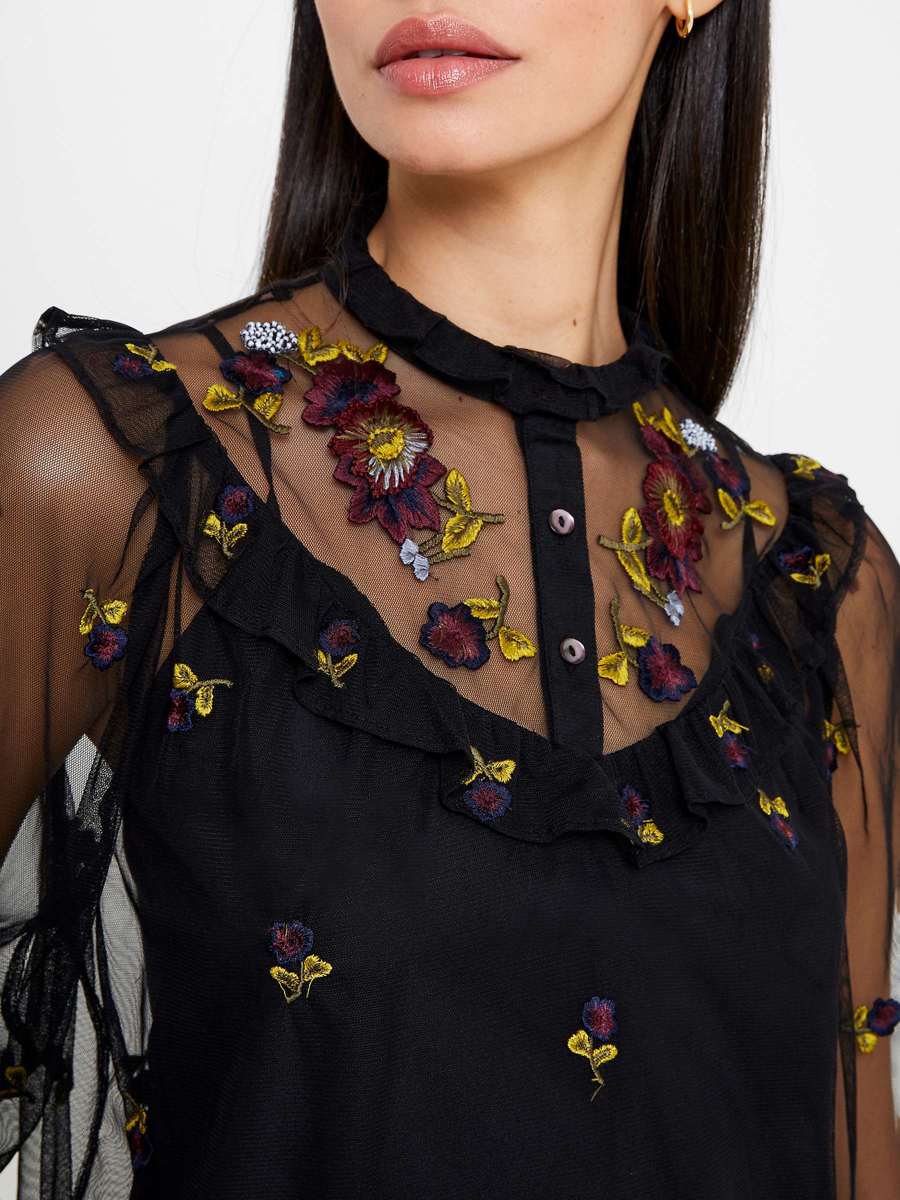 Buy French Connection Camielle Embroidered Shirt, Black/Multi Online at johnlewis.com