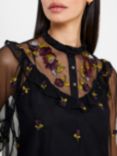 French Connection Camielle Embroidered Shirt, Black/Multi