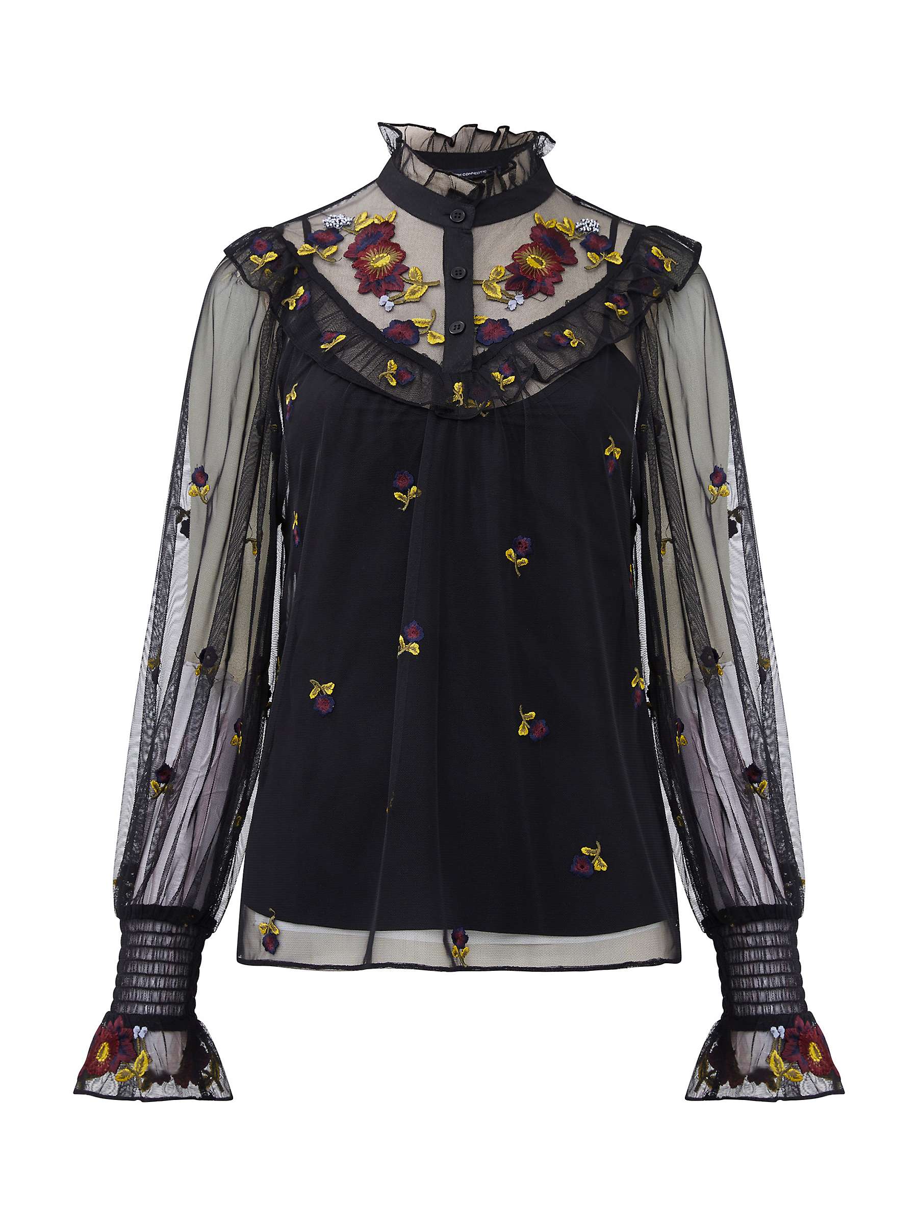 Buy French Connection Camielle Embroidered Shirt, Black/Multi Online at johnlewis.com