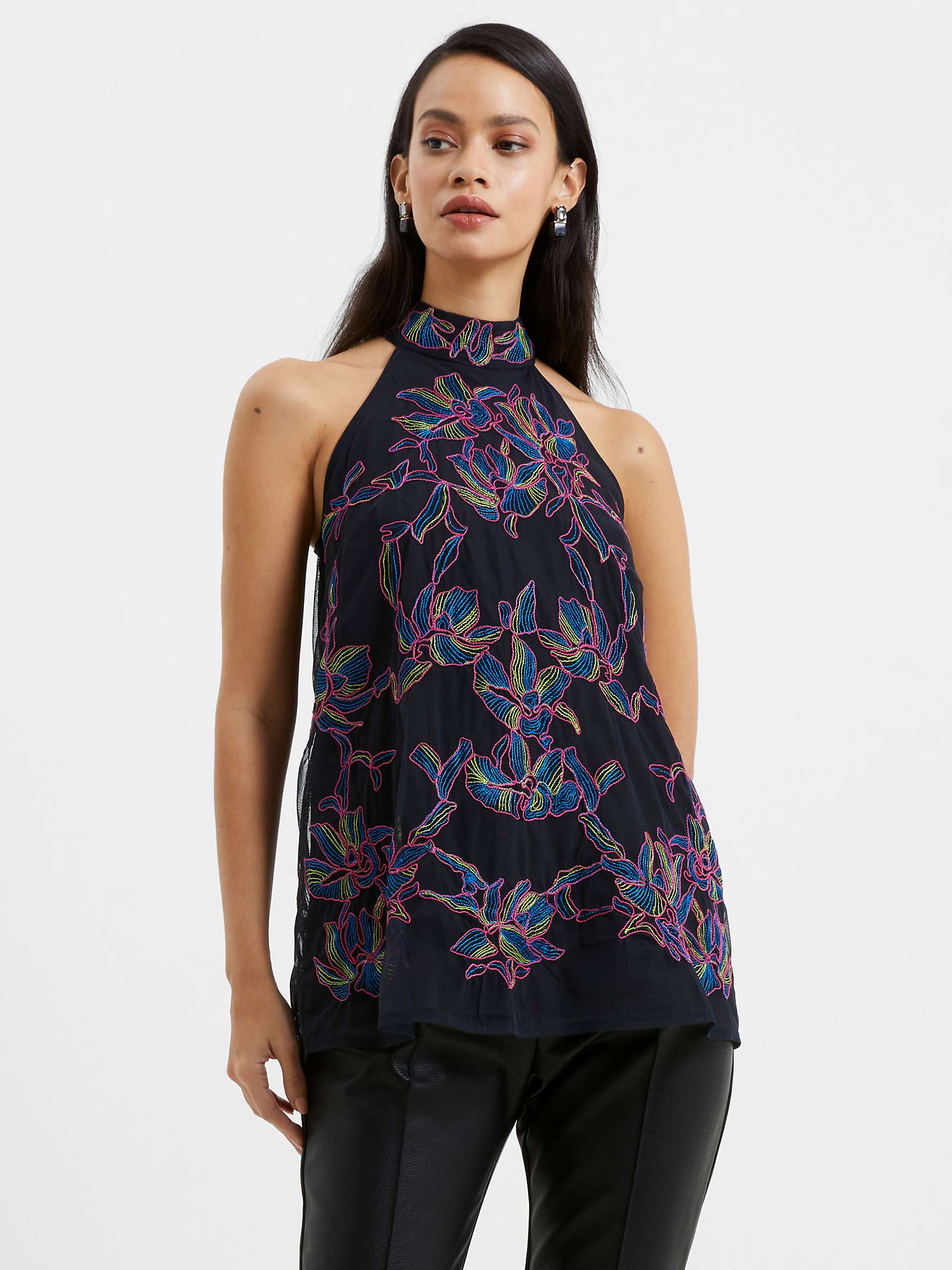 Buy French Connection Emilia Embroidered Top, Black/Multi Online at johnlewis.com
