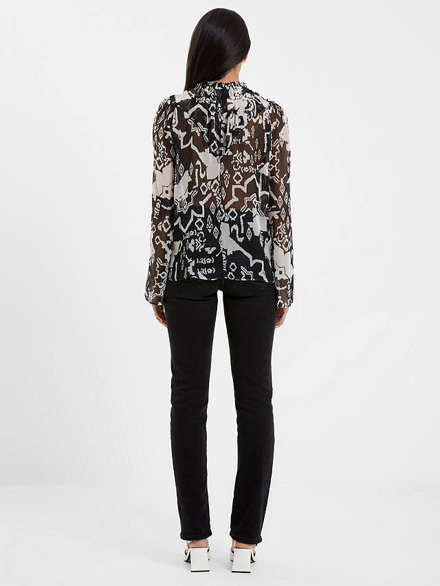 French Connection Deon Hallie High Neck Top, Black/Cream