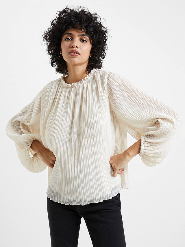 French Connection Callie Lurex Pleated Top, Classic Cream