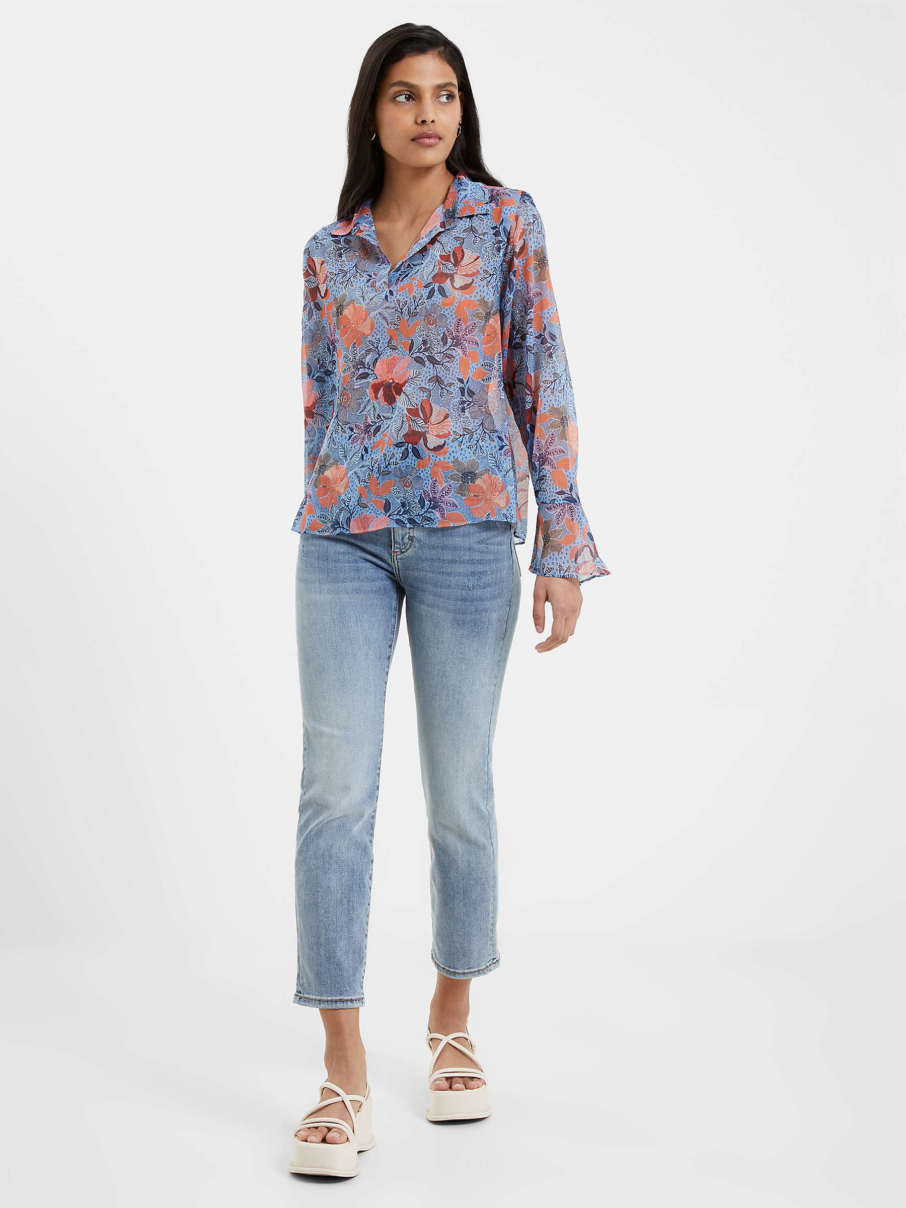 Buy French Connection Adalina Popover Floral Shirt, Placid Blue Online at johnlewis.com