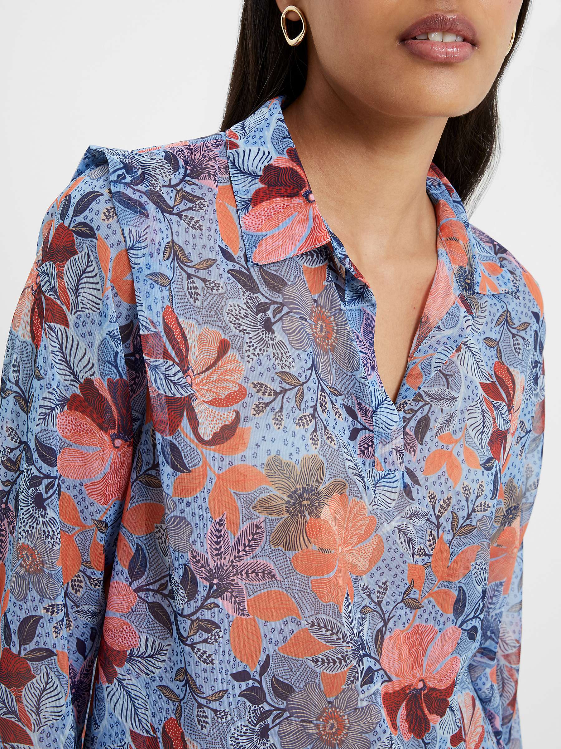 Buy French Connection Adalina Popover Floral Shirt, Placid Blue Online at johnlewis.com