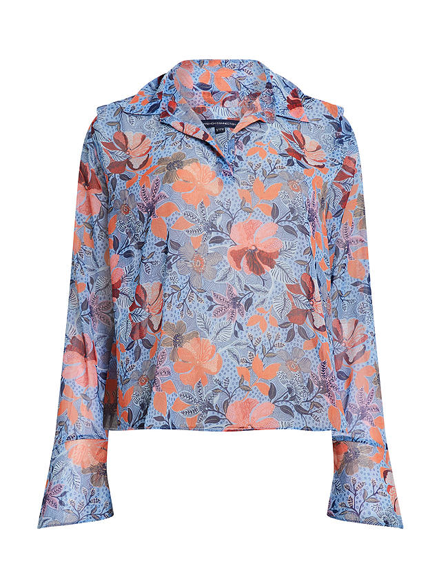 French Connection Adalina Popover Floral Shirt, Placid Blue