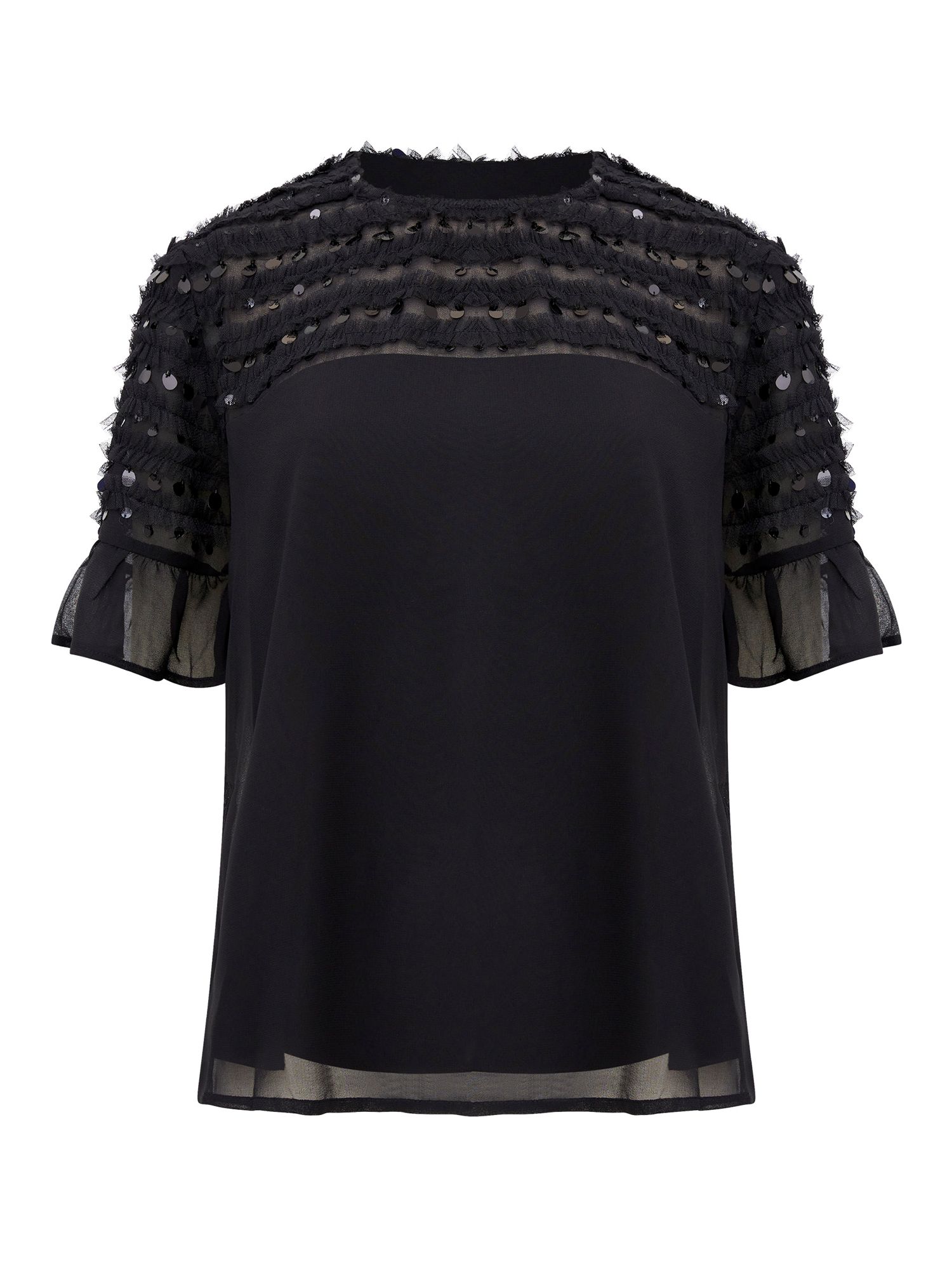 French Connection Carina Mesh Frill Detail Top, Blackout at John Lewis ...