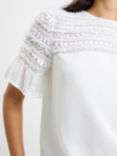 French Connection Carina Mesh Frill Detail Top, Winter White