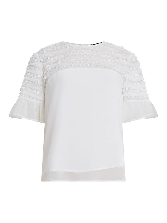 French Connection Carina Mesh Frill Detail Top, Winter White