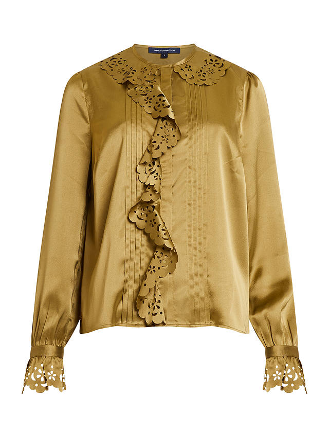 French Connection Aleeya Satin Lace Detail Blouse, Nutria