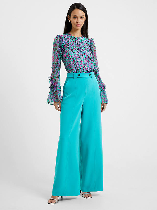 French Connection Alezzia Floral Print Top, Jaded Teal