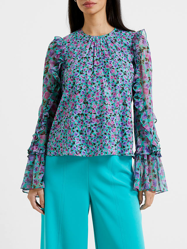 French Connection Alezzia Floral Print Top, Jaded Teal