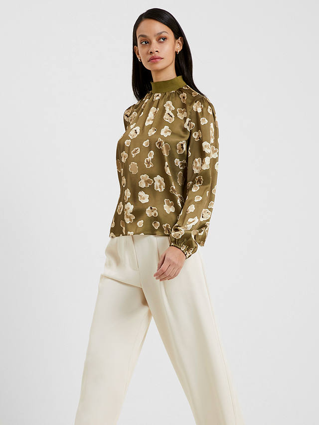 French Connection Bronwen Aleeya High Neck Floral Top, Nutria