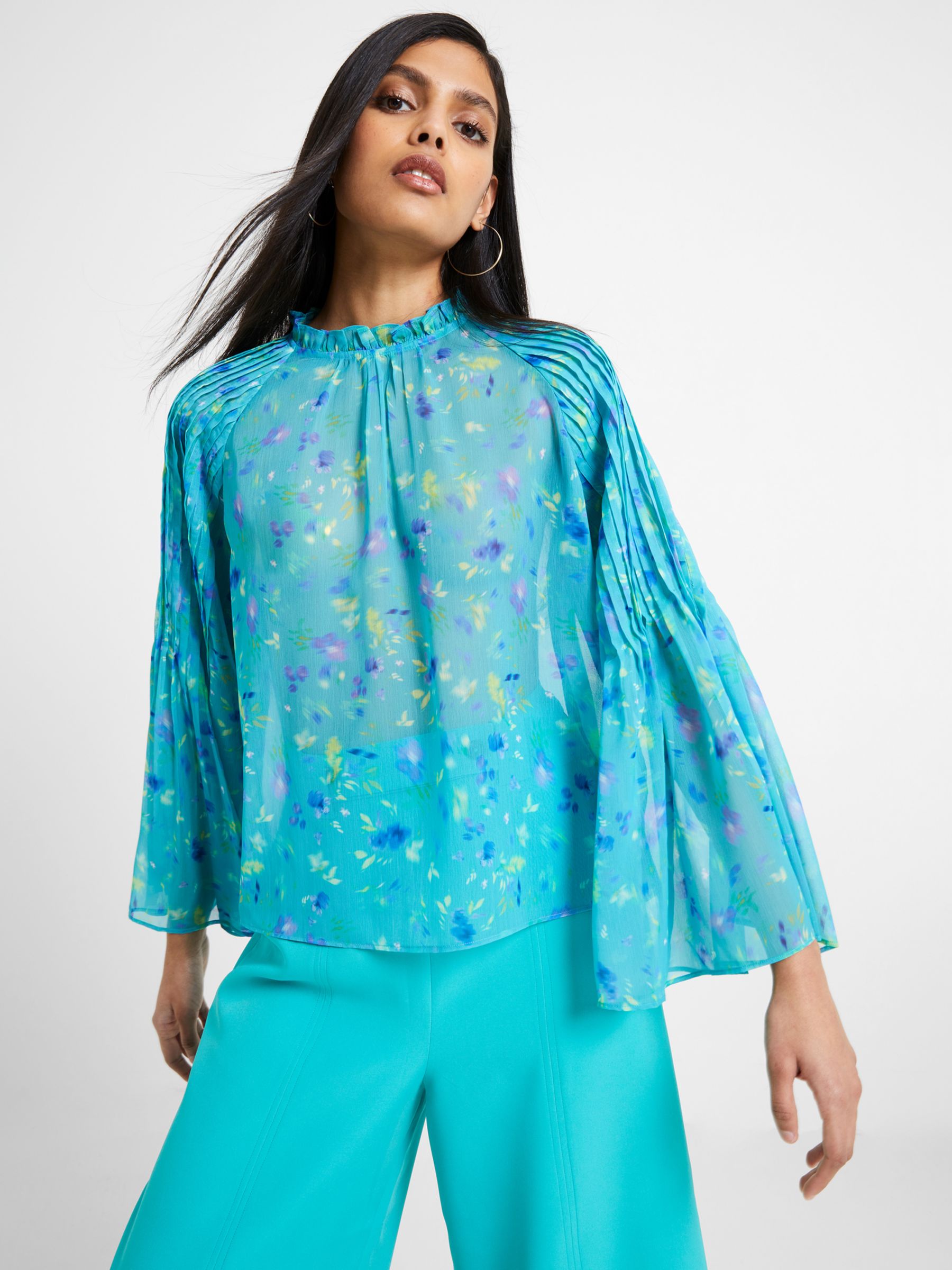 Buy French Connection Aden Hallie Pleat Crinkle Top, Jaded Teal/Multi Online at johnlewis.com