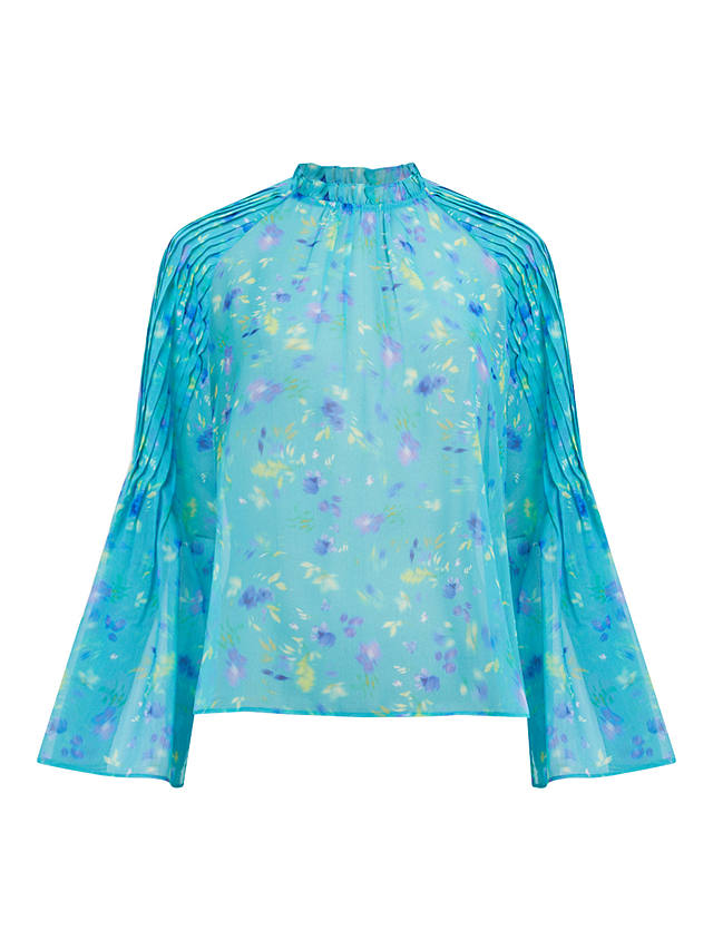 French Connection Aden Hallie Pleat Crinkle Top, Jaded Teal/Multi