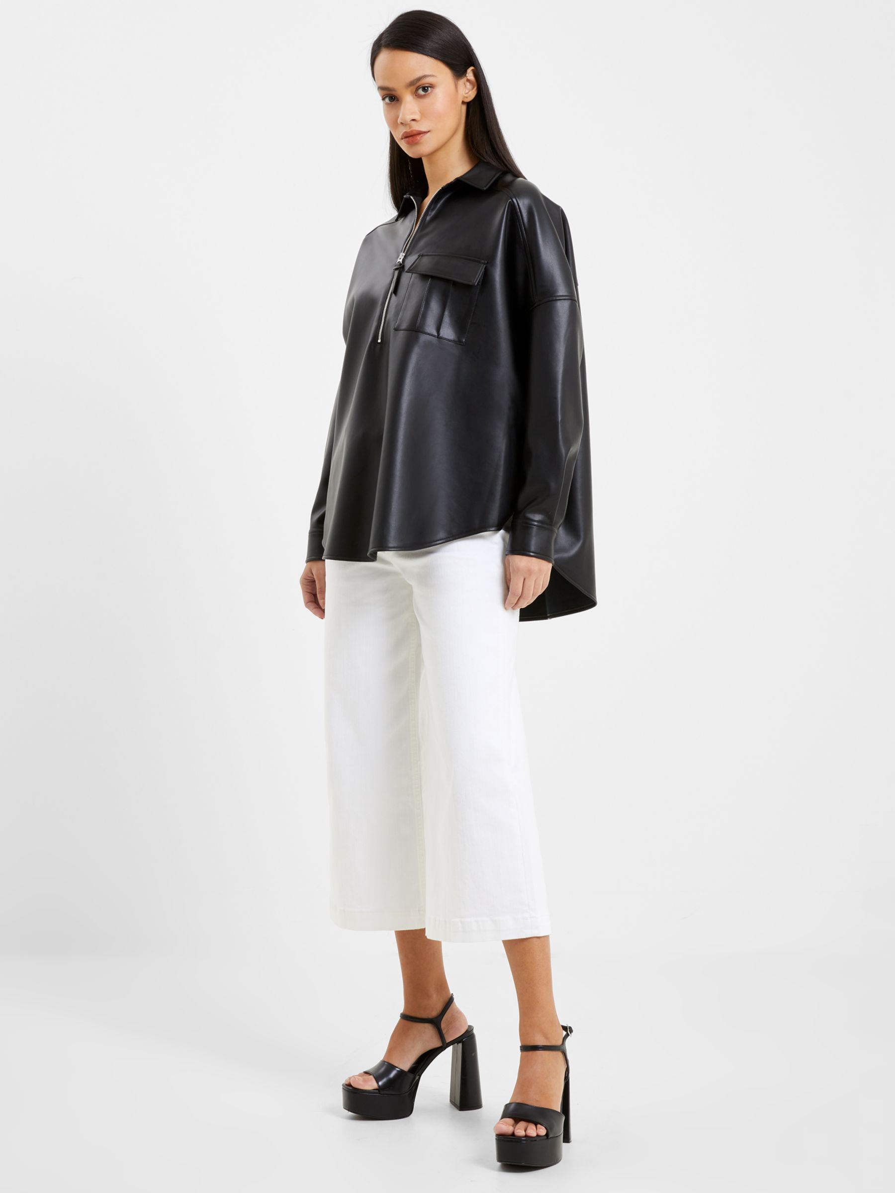 French Connection Crolenda Popover Top, Black at John Lewis & Partners
