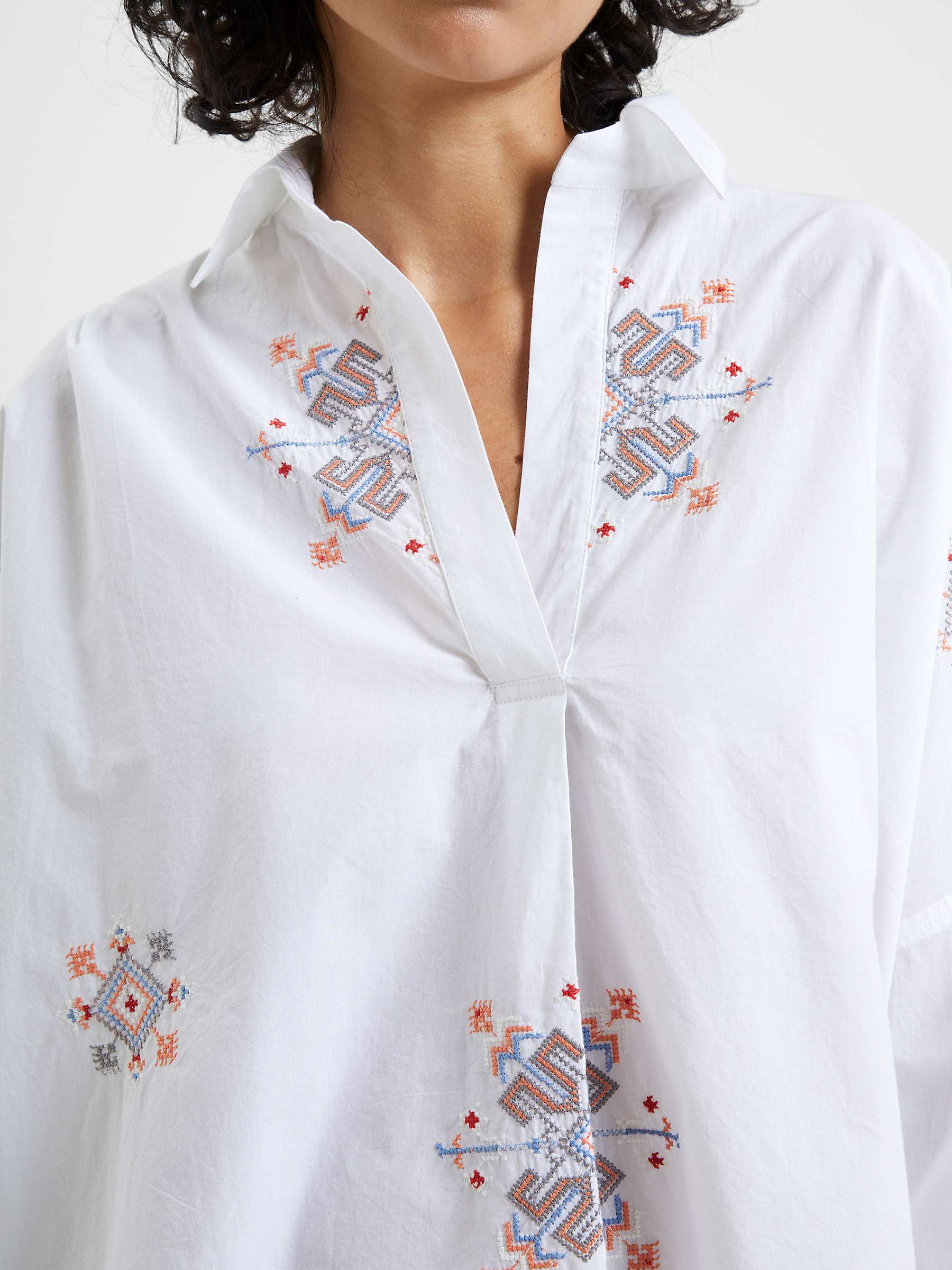 Buy French Connection Embroidered Popover Blouse, Linen White Online at johnlewis.com