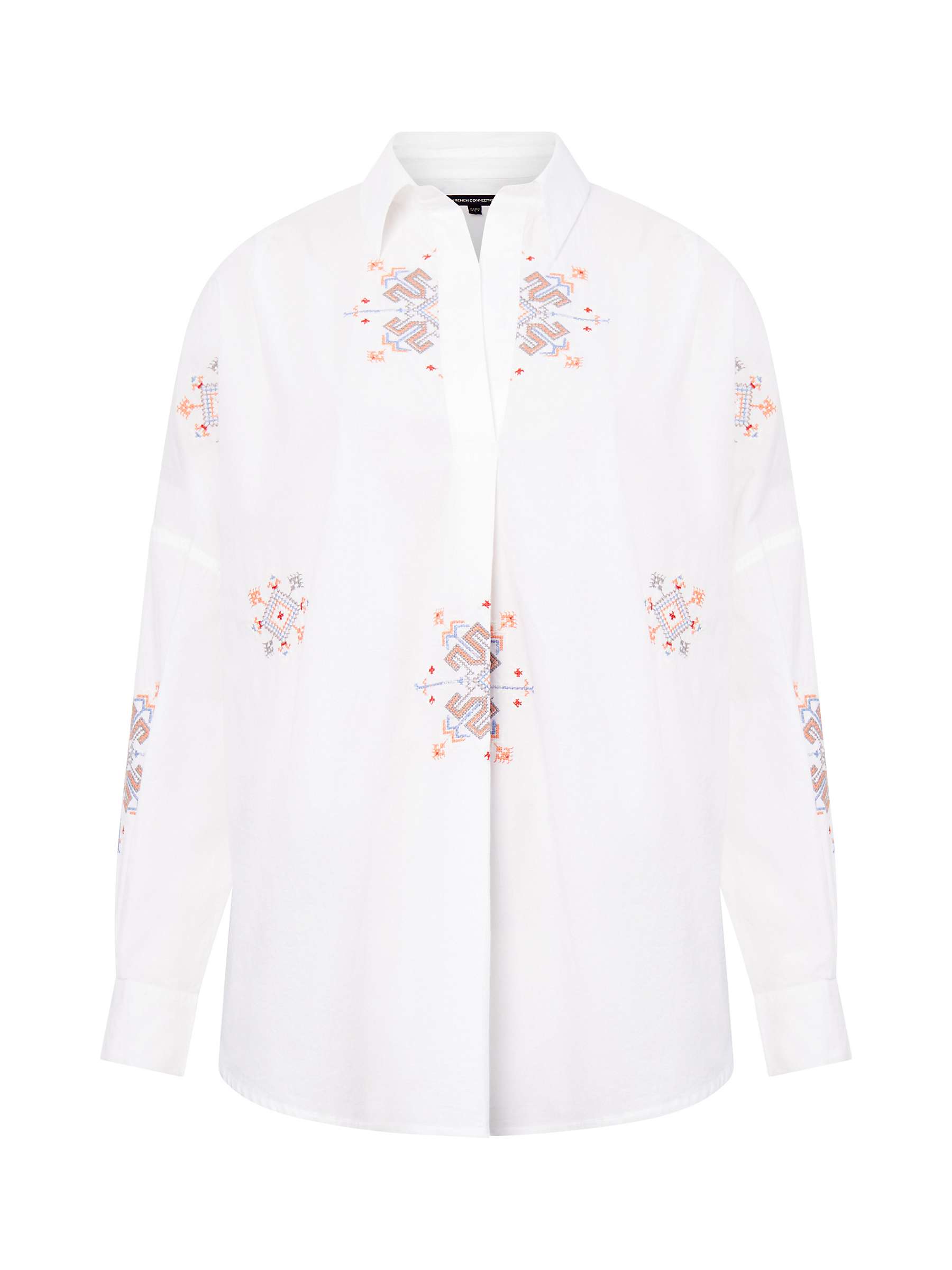 French Connection Embroidered Popover Blouse, Linen White at John Lewis ...