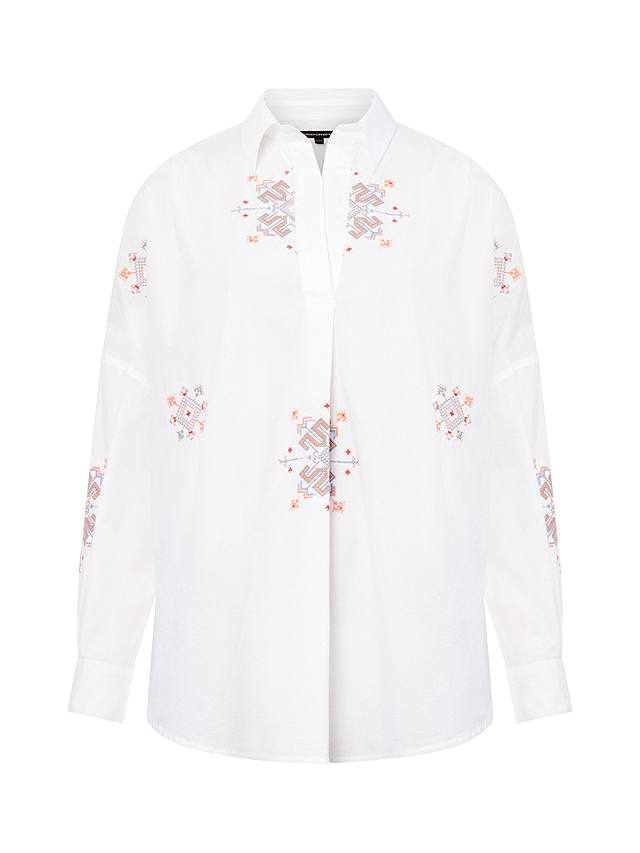 French Connection Embroidered Popover Blouse, Linen White