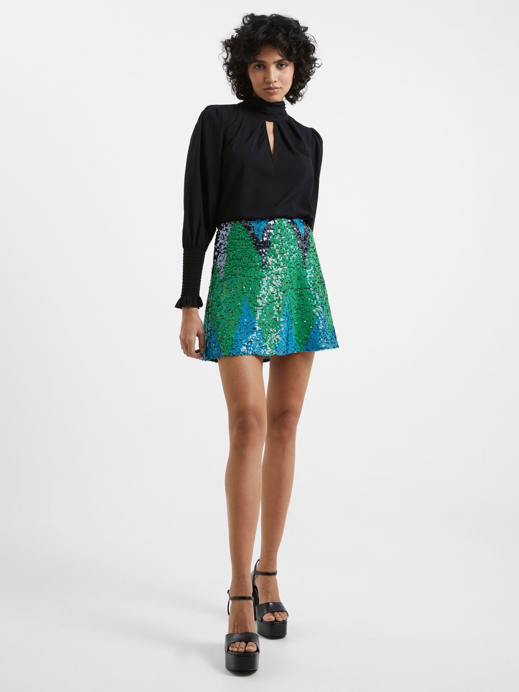 Buy French Connection Emin Embellished Mini Skirt, Green Mineral/Multi Online at johnlewis.com