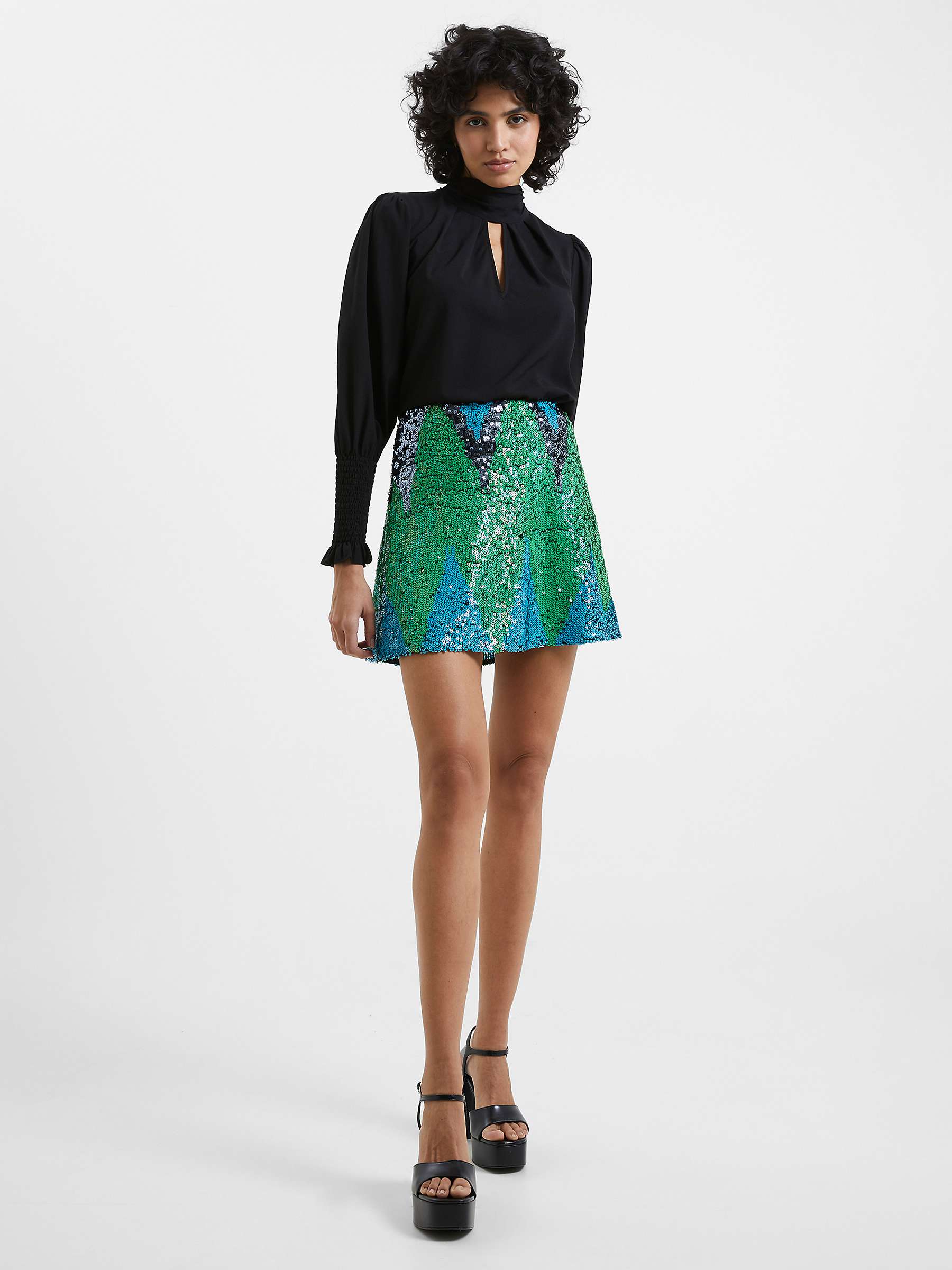 French Connection Emin Embellished Mini Skirt, Green Mineral/Multi at ...