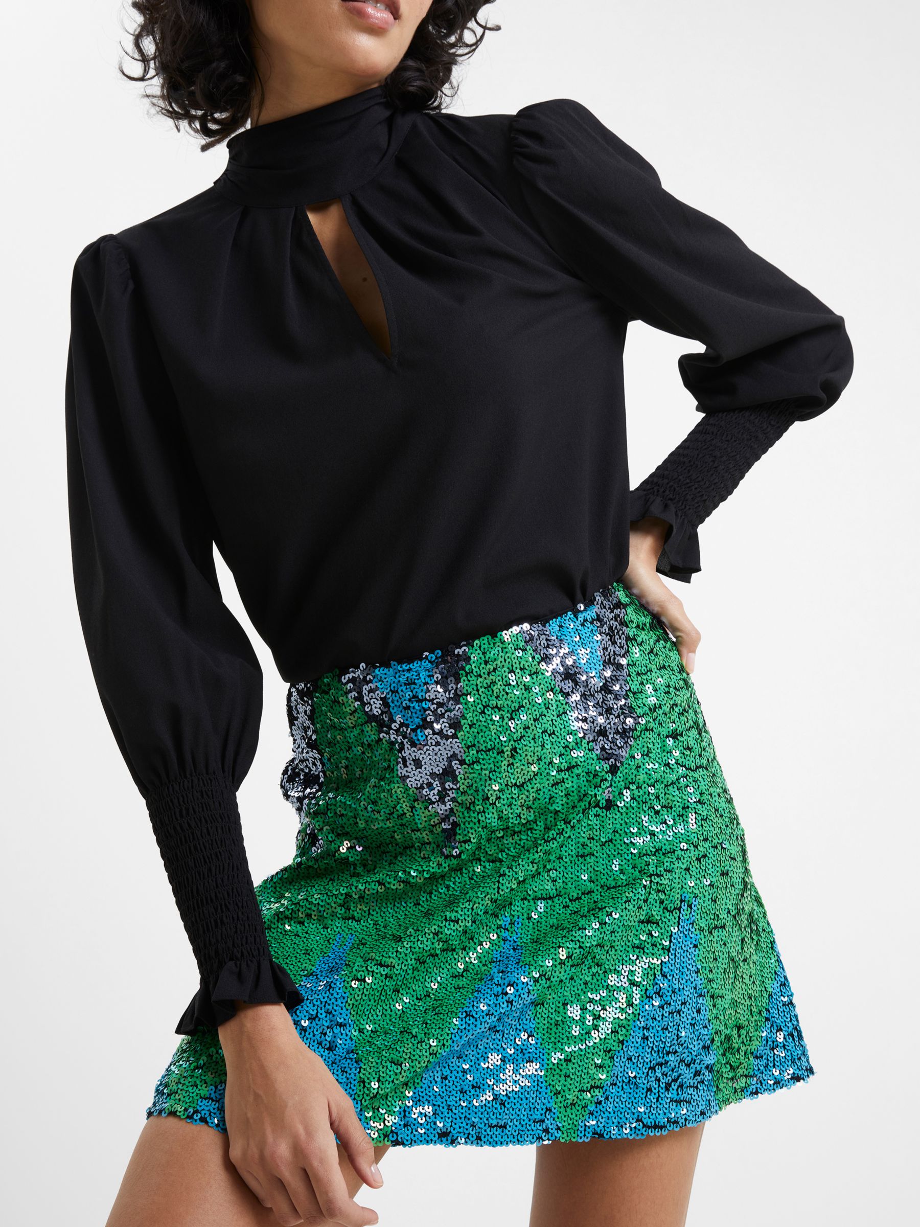 Buy French Connection Emin Embellished Mini Skirt, Green Mineral/Multi Online at johnlewis.com