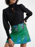 French Connection Emin Embellished Mini Skirt, Green Mineral/Multi