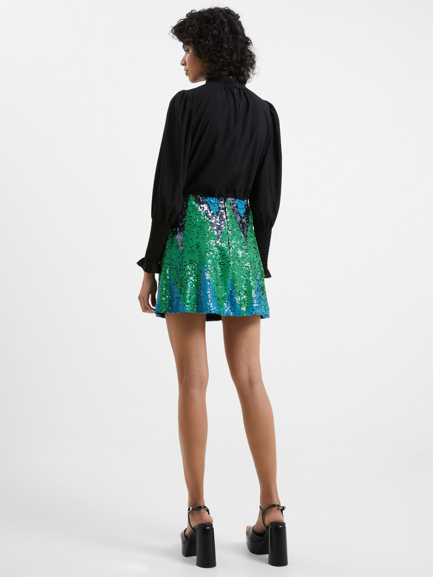 French Connection Emin Embellished Mini Skirt, Green Mineral/Multi, 8